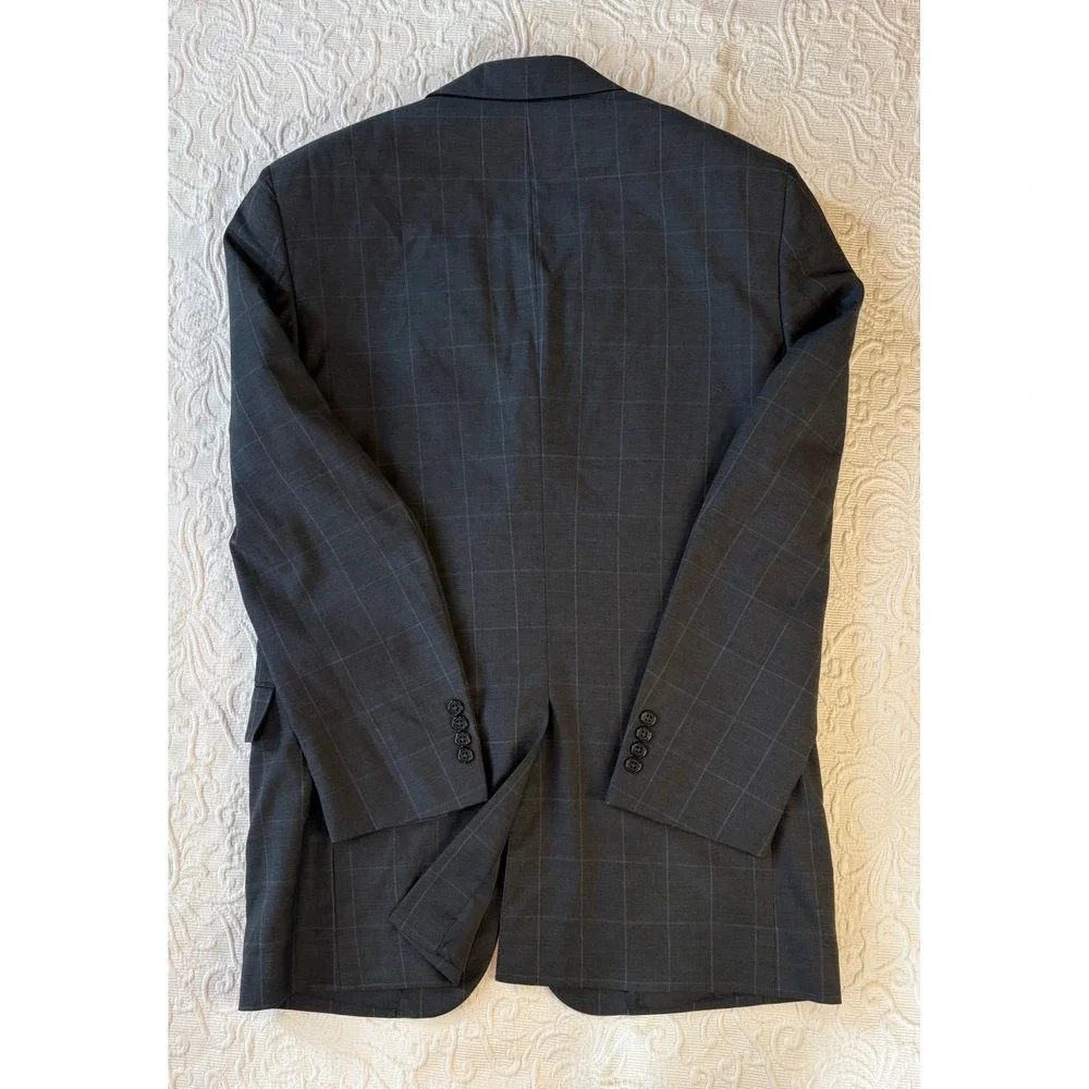 JOS A BANK Mens Charcoal Plaid 100%‎ Wool Sport Coat Blazer Jacket 40L